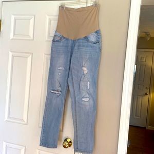 Maternity Indigo Blue Distressed Jeans Size Medium EUC